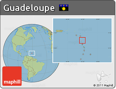 Gray Location Map of Guadeloupe, savanna style outside, hill shading inside
