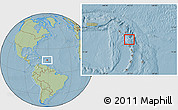 Gray Location Map of Guadeloupe, savanna style outside, hill shading outside