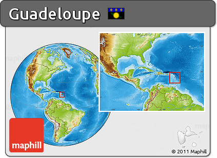 Physical Location Map of Guadeloupe, within the entire continent