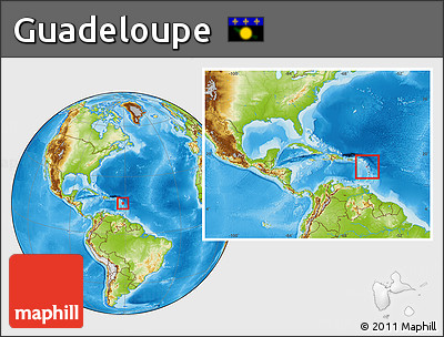 Physical Location Map of Guadeloupe, within the entire continent