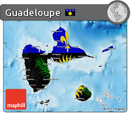 Flag Map of Guadeloupe, satellite outside, bathymetry sea