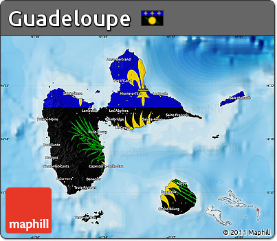 Flag Map of Guadeloupe, satellite outside, bathymetry sea