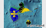Flag Map of Guadeloupe, satellite outside, flag aligned to the middle
