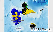 Flag Map of Guadeloupe, shaded relief outside, flag aligned to the middle