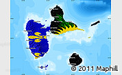 Flag Map of Guadeloupe, single color outside, bathymetry sea, flag rotated
