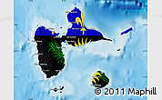 Flag Map of Guadeloupe, single color outside, bathymetry sea, shaded relief sea