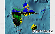 Flag Map of Guadeloupe, single color outside, satellite sea, flag centered