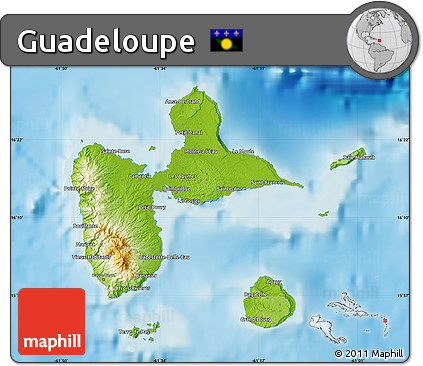 Physical Map of Guadeloupe, satellite outside, shaded relief sea