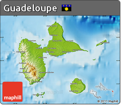 Physical Map of Guadeloupe, satellite outside, shaded relief sea