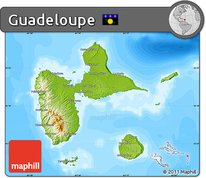 Physical Map of Guadeloupe, single color outside, bathymetry sea