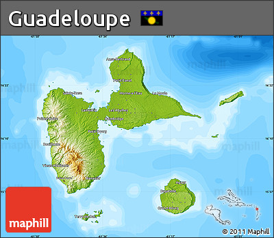 Physical Map of Guadeloupe, single color outside, bathymetry sea
