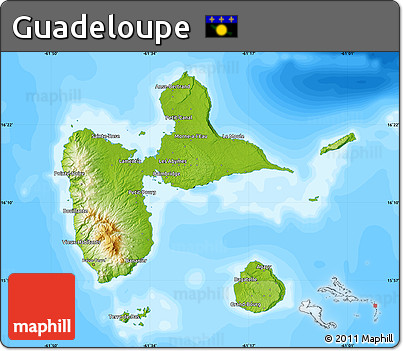 Physical Map of Guadeloupe, single color outside, bathymetry sea
