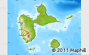 Physical Map of Guadeloupe, single color outside, bathymetry sea