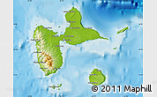 Physical Map of Guadeloupe, single color outside, bathymetry sea, shaded relief sea