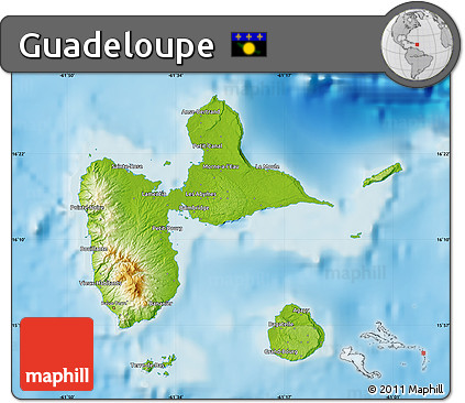 Physical Map of Guadeloupe, single color outside