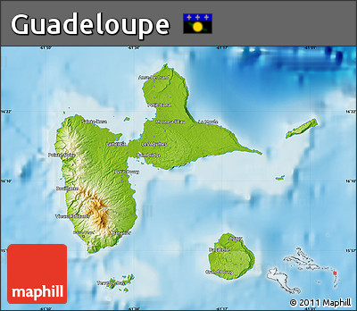 Physical Map of Guadeloupe, single color outside