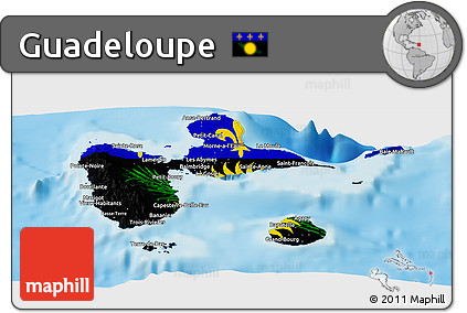 Flag Panoramic Map of Guadeloupe, physical outside