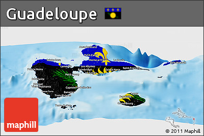 Flag Panoramic Map of Guadeloupe, physical outside