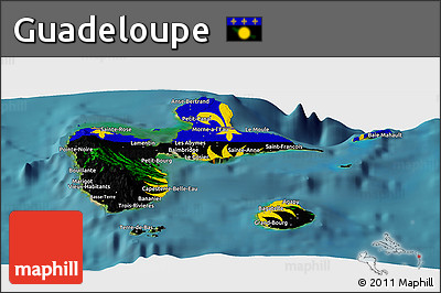 Flag Panoramic Map of Guadeloupe, satellite outside, flag centered