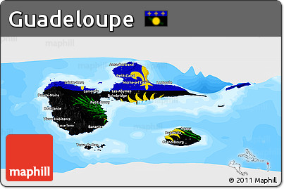 Flag Panoramic Map of Guadeloupe, single color outside, bathymetry sea