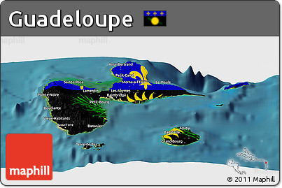 Flag Panoramic Map of Guadeloupe, single color outside, satellite sea