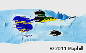 Flag Panoramic Map of Guadeloupe, single color outside, shaded relief sea, flag rotated
