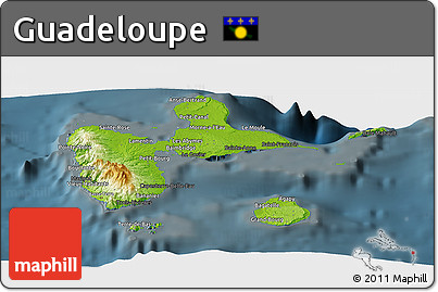 Physical Panoramic Map of Guadeloupe, darken