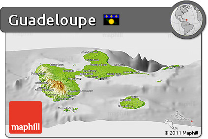 Physical Panoramic Map of Guadeloupe, desaturated