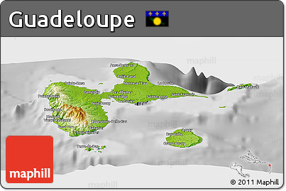 Physical Panoramic Map of Guadeloupe, desaturated