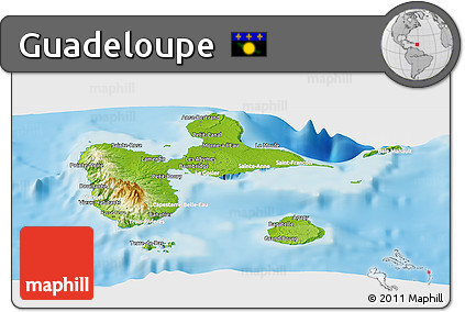 Physical Panoramic Map of Guadeloupe, lighten, land only