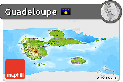 Physical Panoramic Map of Guadeloupe, single color outside, bathymetry sea