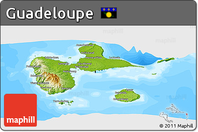 Physical Panoramic Map of Guadeloupe, single color outside, bathymetry sea