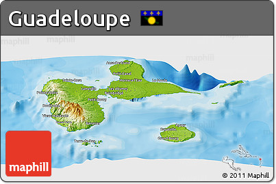 Physical Panoramic Map of Guadeloupe, single color outside, bathymetry sea, shaded relief sea