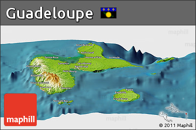 Physical Panoramic Map of Guadeloupe, single color outside, satellite sea
