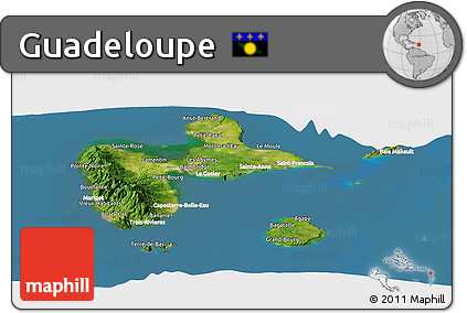 Satellite Panoramic Map of Guadeloupe, lighten, land only