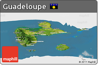 Satellite Panoramic Map of Guadeloupe, lighten, land only