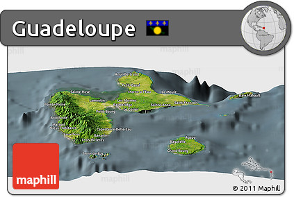 Satellite Panoramic Map of Guadeloupe, semi-desaturated
