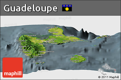 Satellite Panoramic Map of Guadeloupe, semi-desaturated