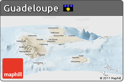 Shaded Relief Panoramic Map of Guadeloupe, lighten