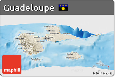 Shaded Relief Panoramic Map of Guadeloupe, single color outside