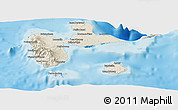 Shaded Relief Panoramic Map of Guadeloupe, single color outside