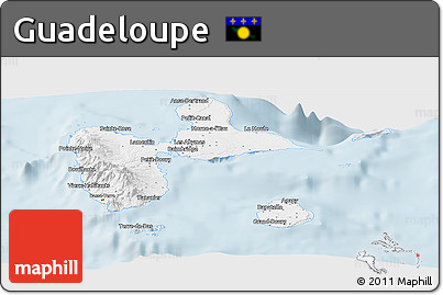 Silver Style Panoramic Map of Guadeloupe, single color outside