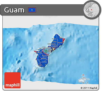 Flag 3D Map of Guam, physical outside, flag aligned to the middle