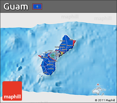 Flag 3D Map of Guam, physical outside, flag aligned to the middle
