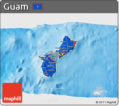 Flag 3D Map of Guam, physical outside, flag aligned to the middle