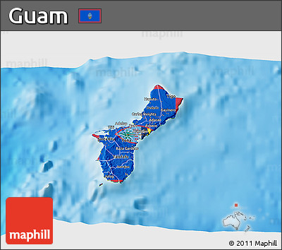 Flag 3D Map of Guam, physical outside, flag rotated