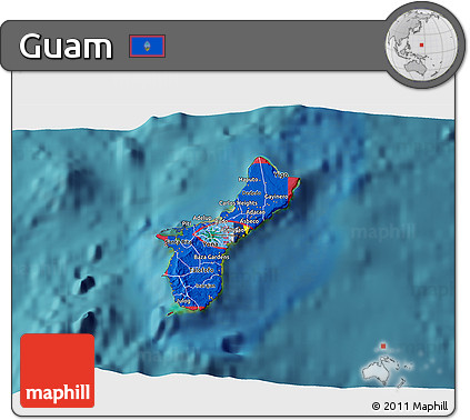 Flag 3D Map of Guam, satellite outside, flag rotated