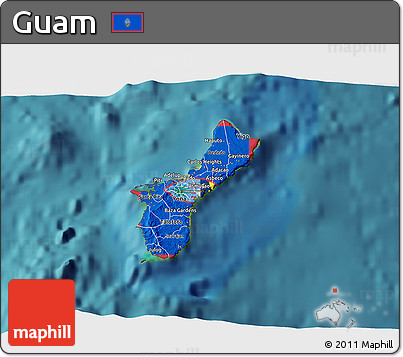 Flag 3D Map of Guam, satellite outside, flag rotated