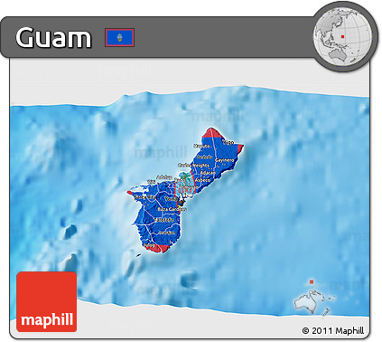 Flag 3D Map of Guam, shaded relief outside