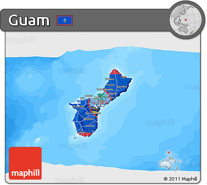 Flag 3D Map of Guam, single color outside, bathymetry sea, flag centered